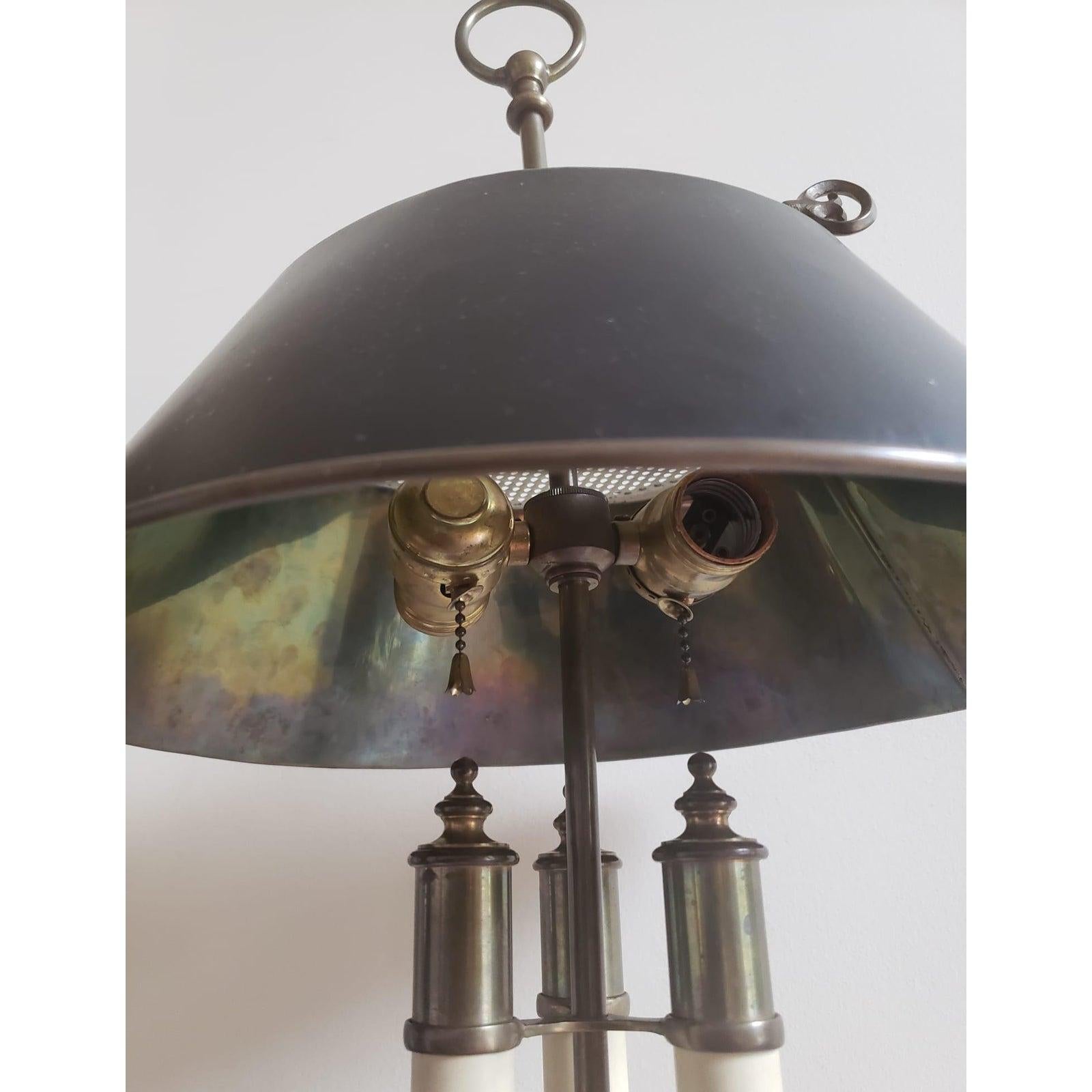 1972 Chapman patinated Metal Bouillotte Lamp with Tole Shade 1