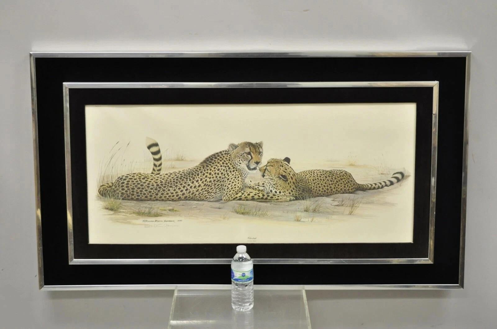 1972 Cheetah Lithograph Art by Richard Evans Younger in Velvet Chrome Frame in vendita 3