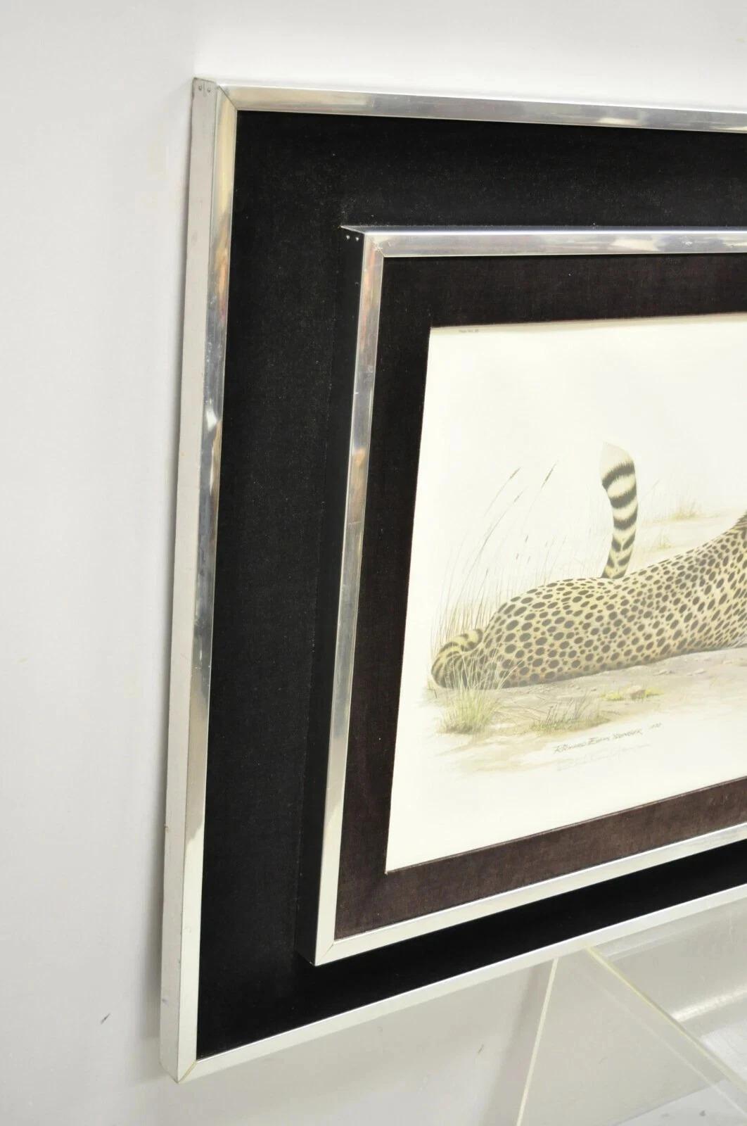 1972 Cheetah Lithograph Art by Richard Evans Younger in Velvet Chrome Frame in vendita 2