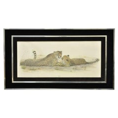 1972 Cheetah Lithograph Art by Richard Evans Younger in Velvet Chrome Frame