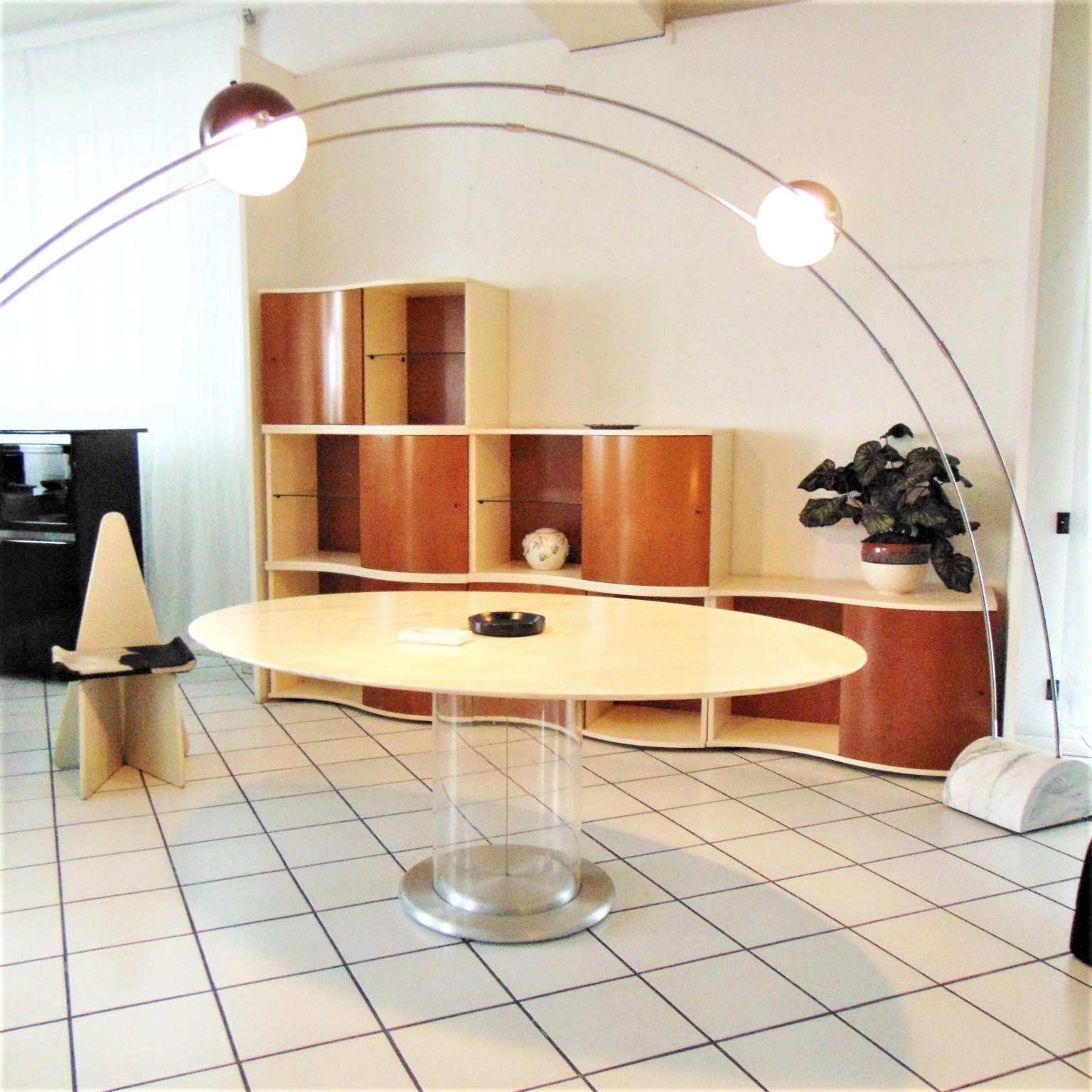 Late 20th Century 1972 Claudio Salocchi White Marble Oval Table Perspex Alu Base Sormani Italy