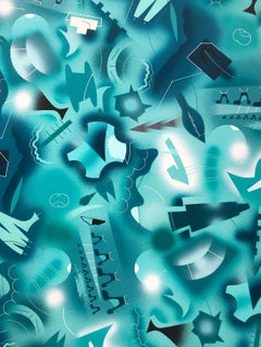 1972 Eo Omwake Abstract Painting on Linen Titled "Aquivic Blugrecek"