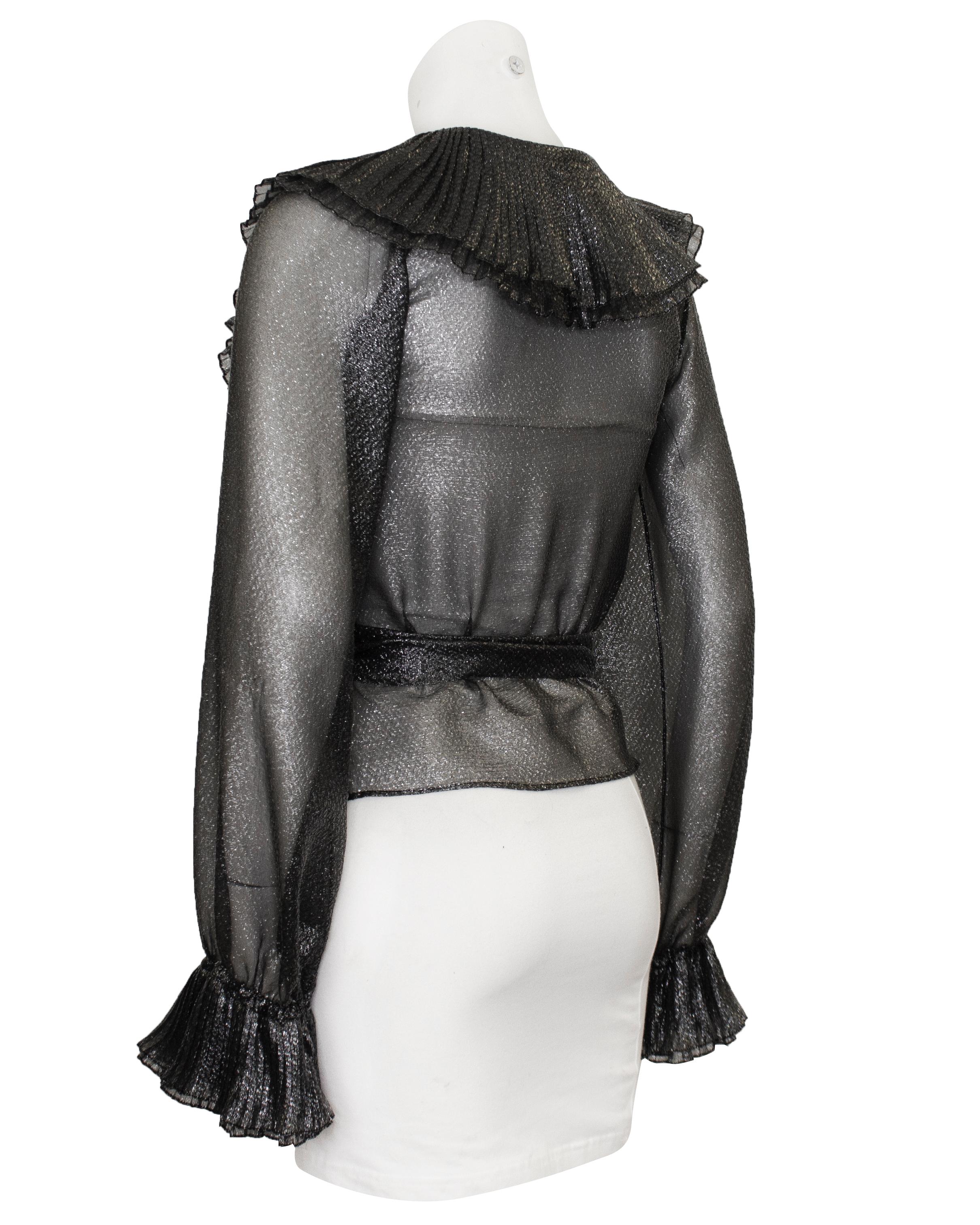 Nero 1972 Yves Saint Laurent Rive Gauche Wrap Top in lurex Autunno/Inverno in vendita