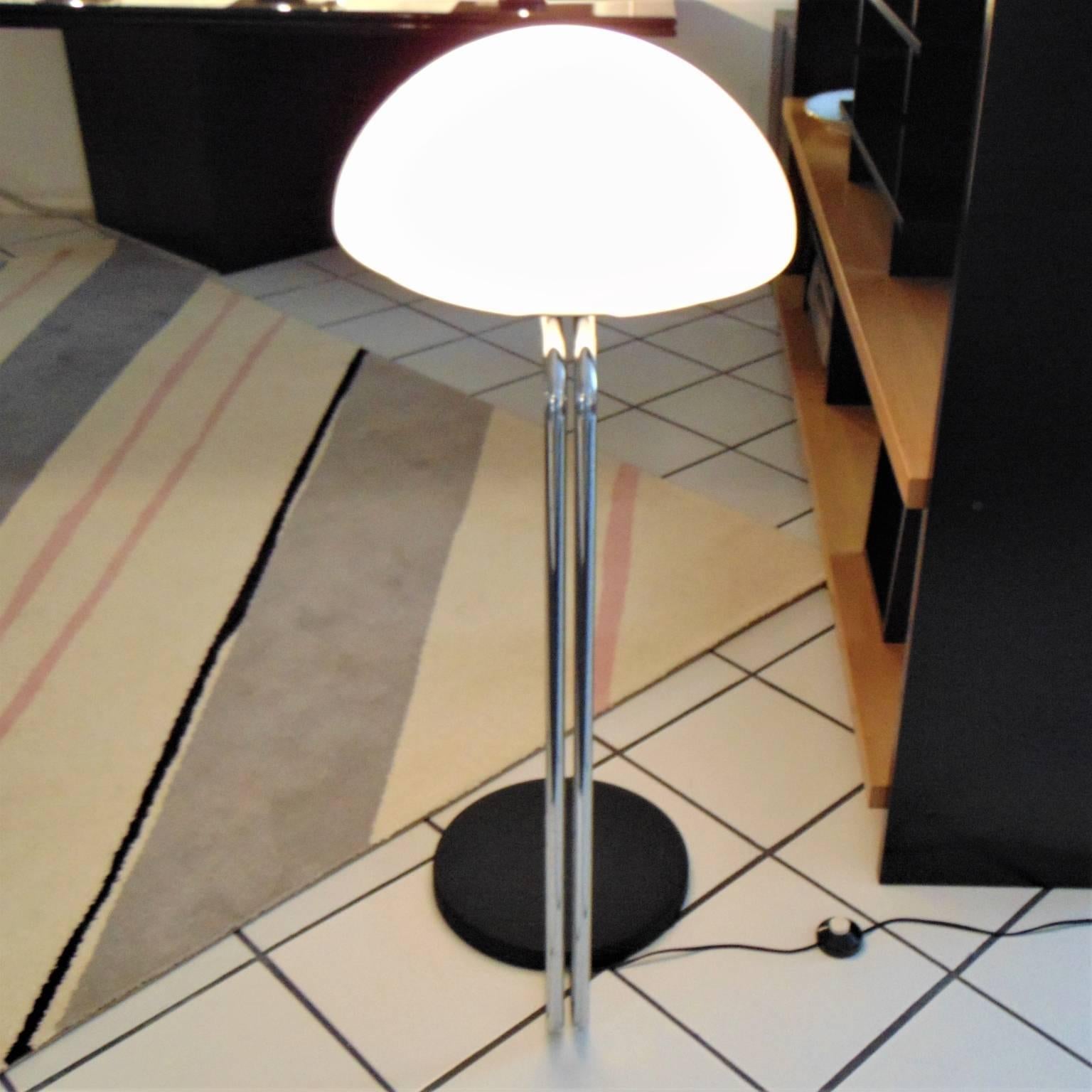 1972 Floor Lamp Opaline White Glass, Steel, Black Base by Sormani Nucleo, Italy For Sale 9
