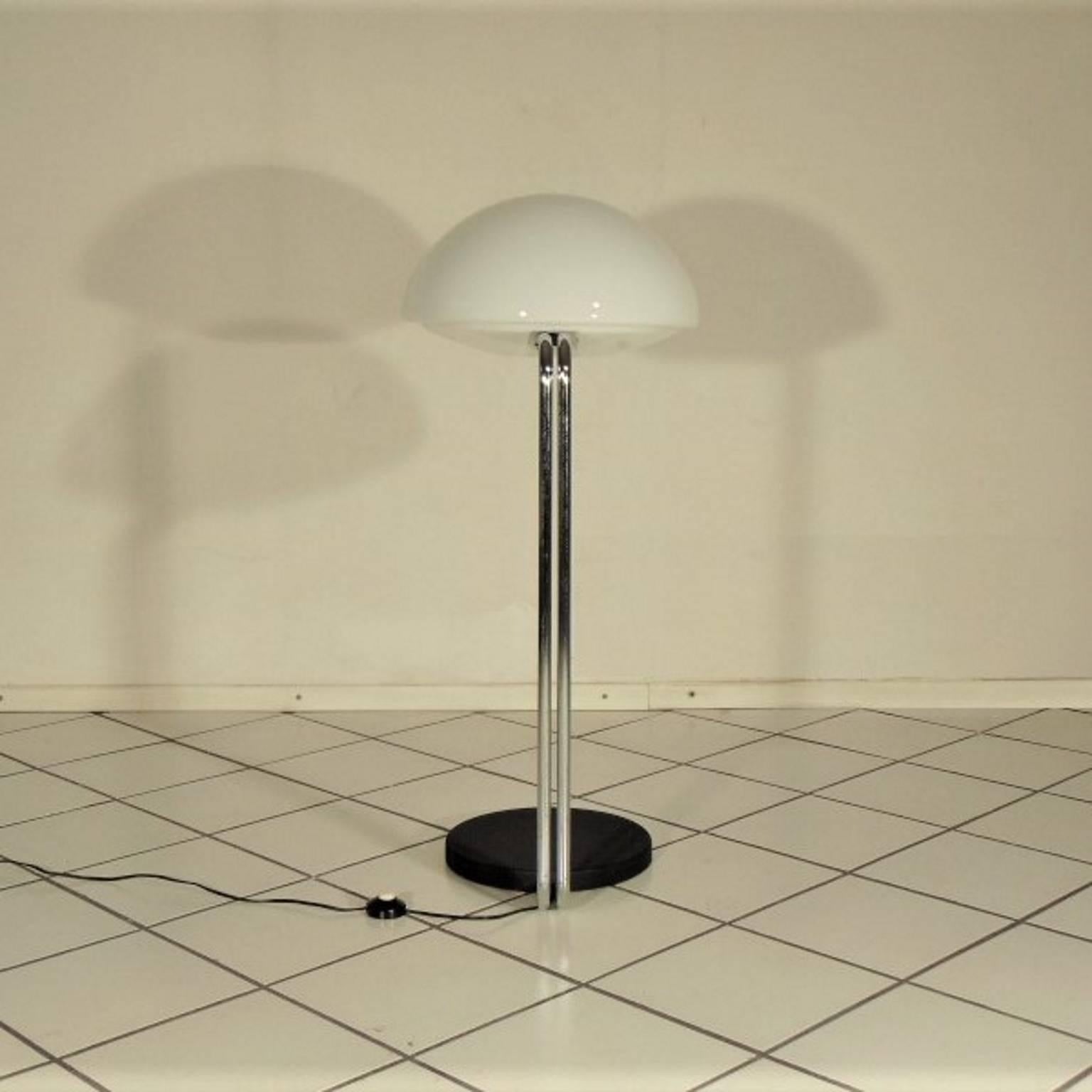 Italian 1972 Floor Lamp Opaline White Glass, Steel, Black Base by Sormani Nucleo, Italy For Sale