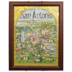 1972 Framed San Antonio, Texas Map
