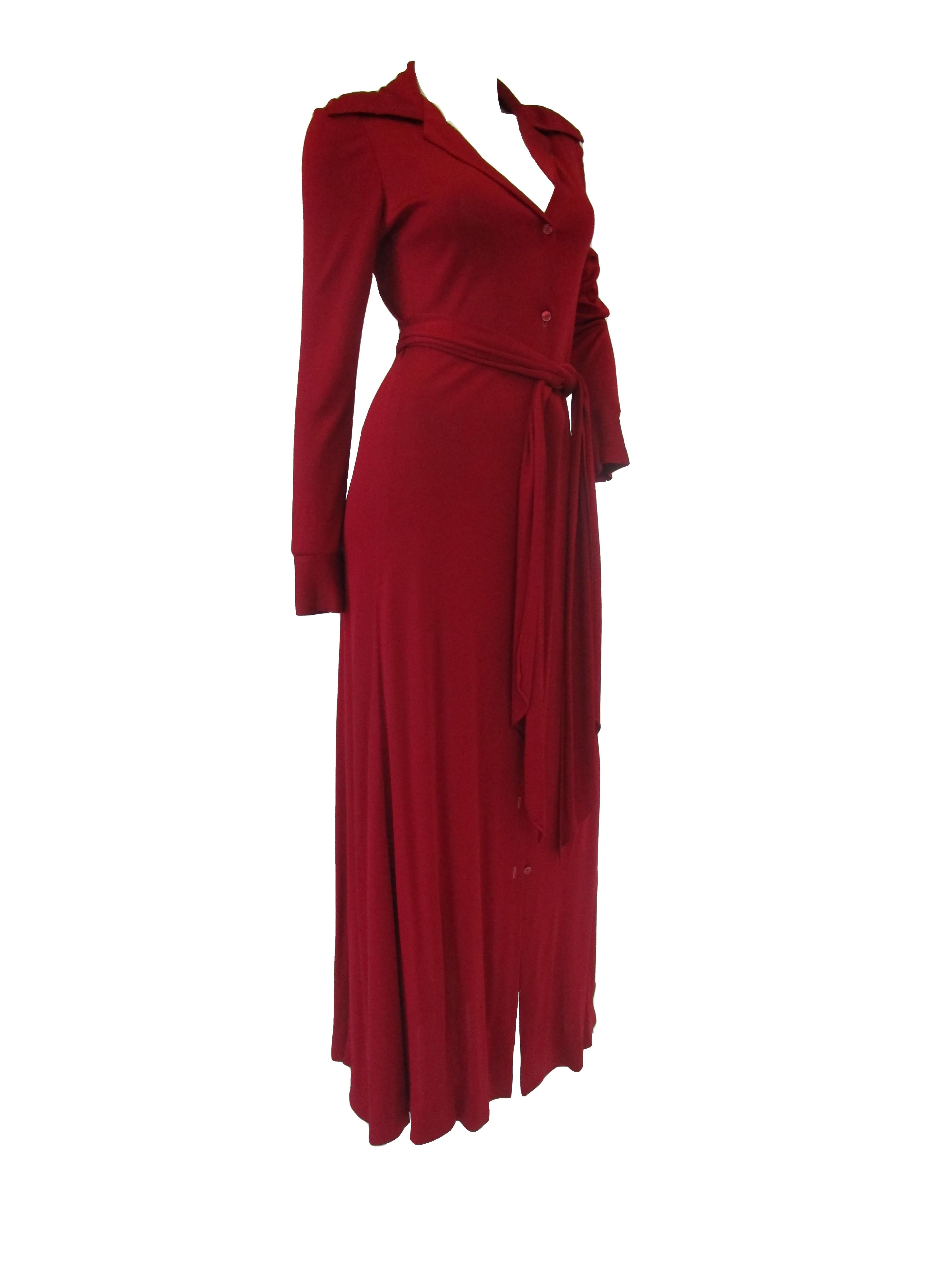 1972 Halston Red Jersey Knit Maxi Dress  For Sale 4
