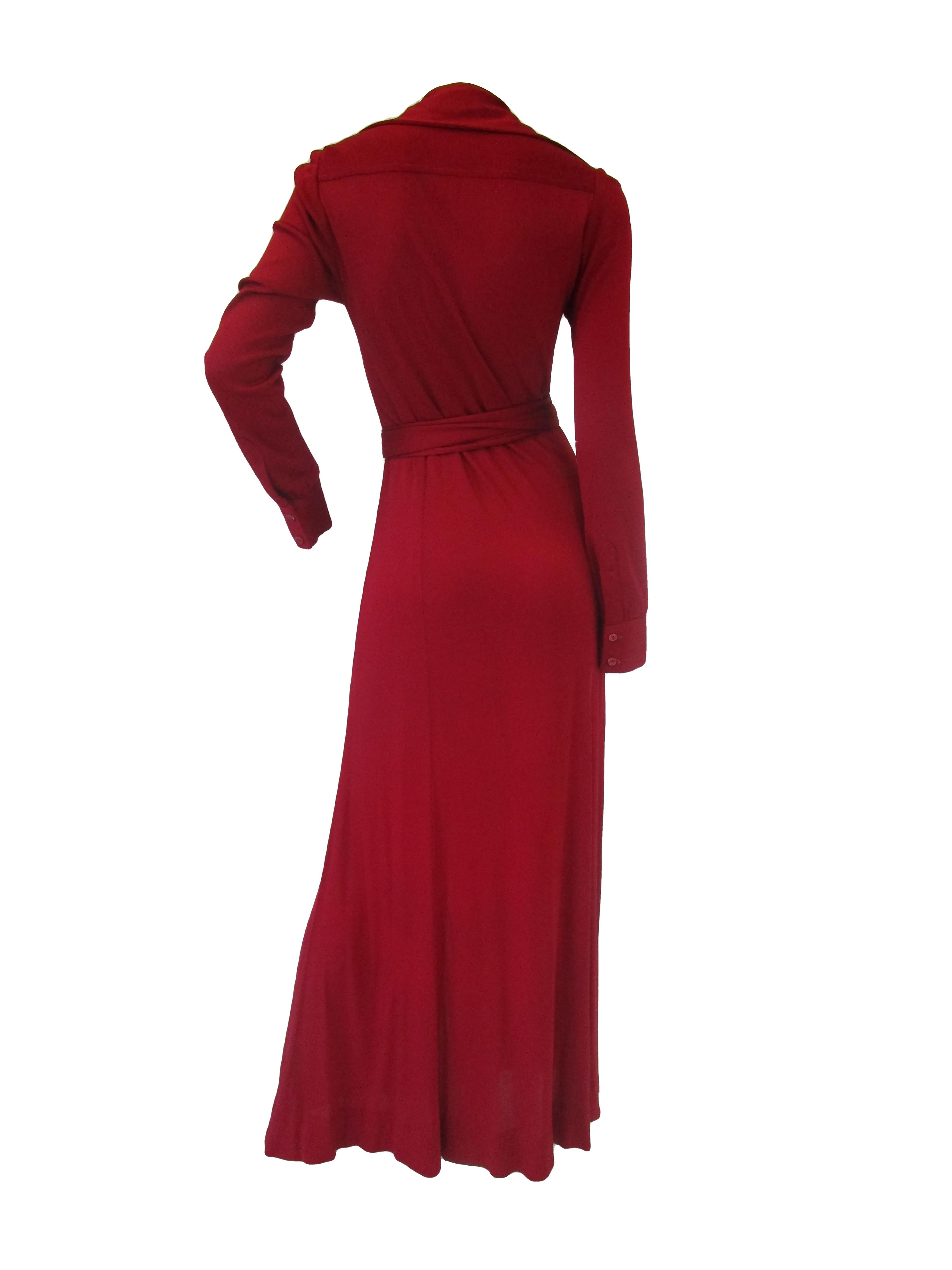 1972 Halston Red Jersey Knit Maxi Dress  For Sale 5