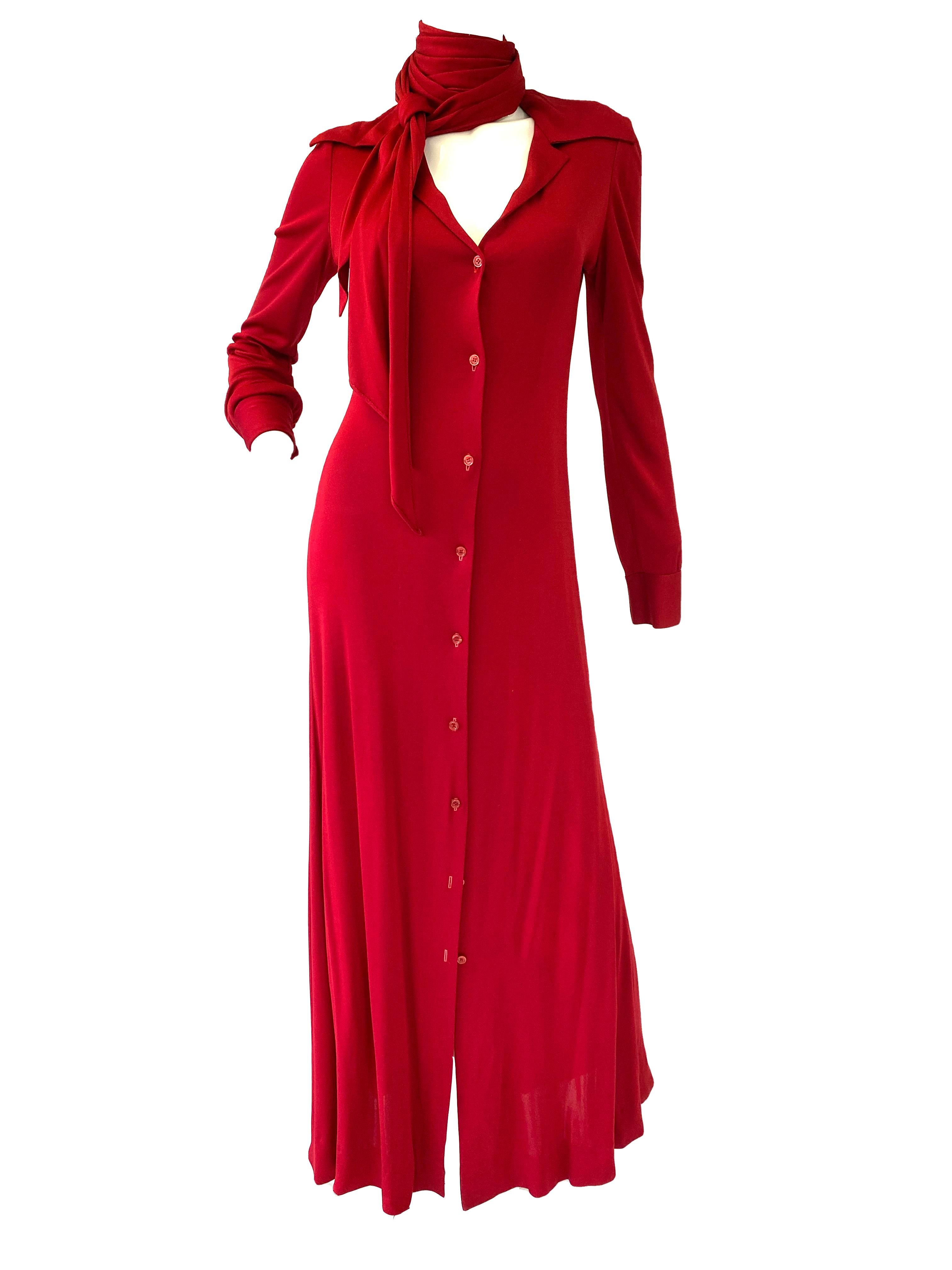 1972 Halston Red Jersey Knit Maxi Dress  For Sale 6