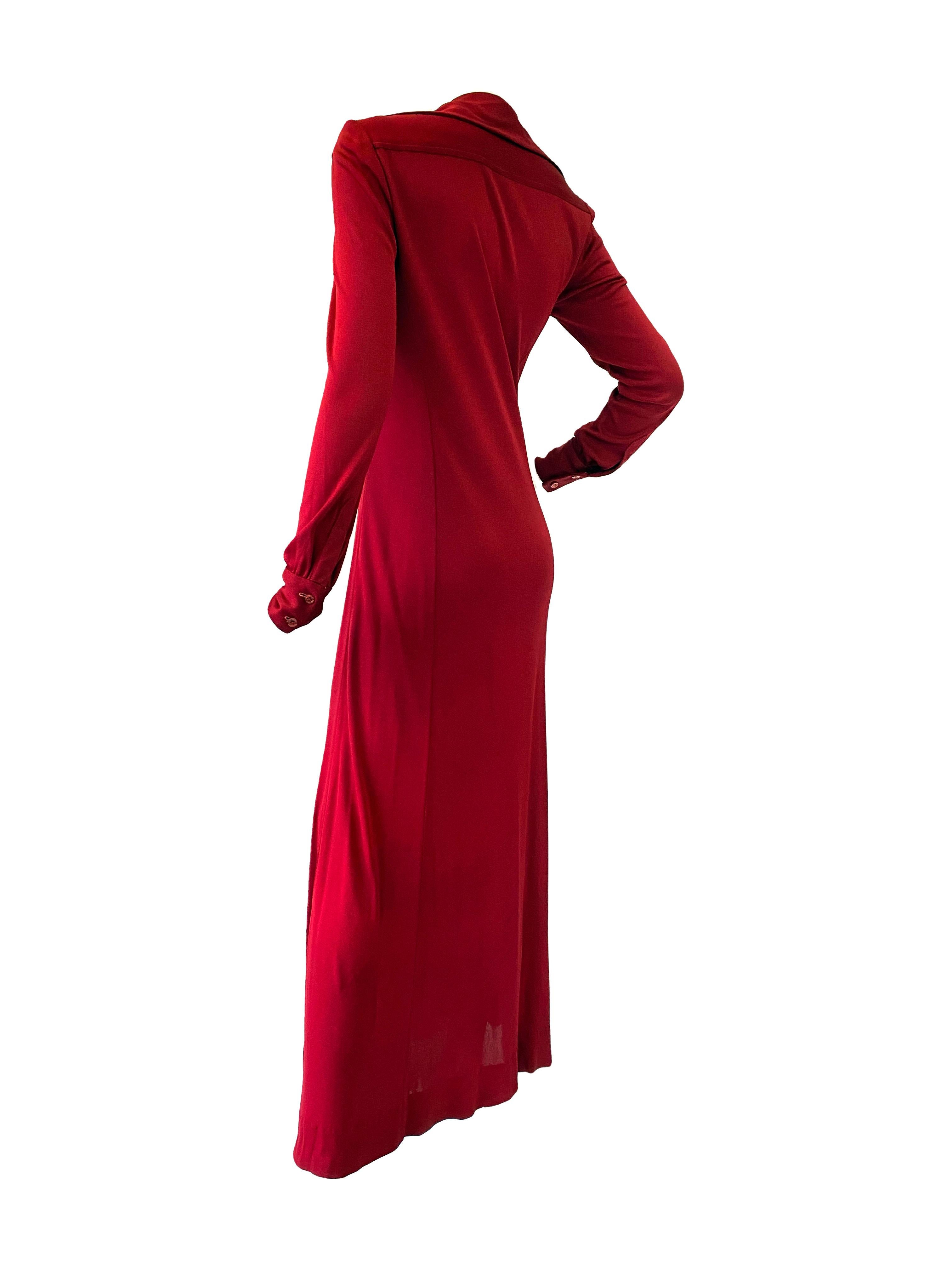 Women's 1972 Halston Red Jersey Knit Maxi Dress  For Sale