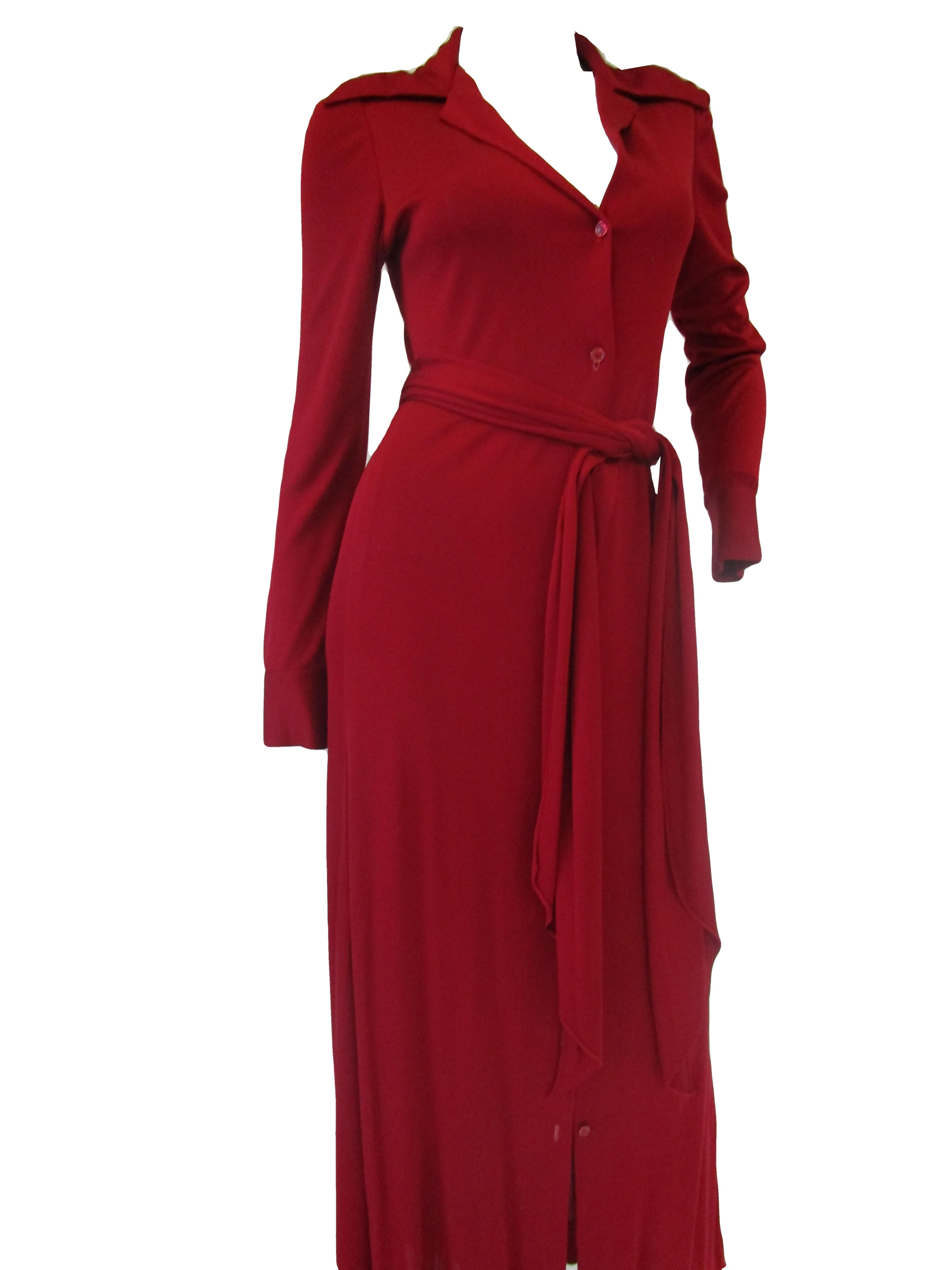 1972 Halston Red Jersey Knit Maxi Dress  For Sale 1