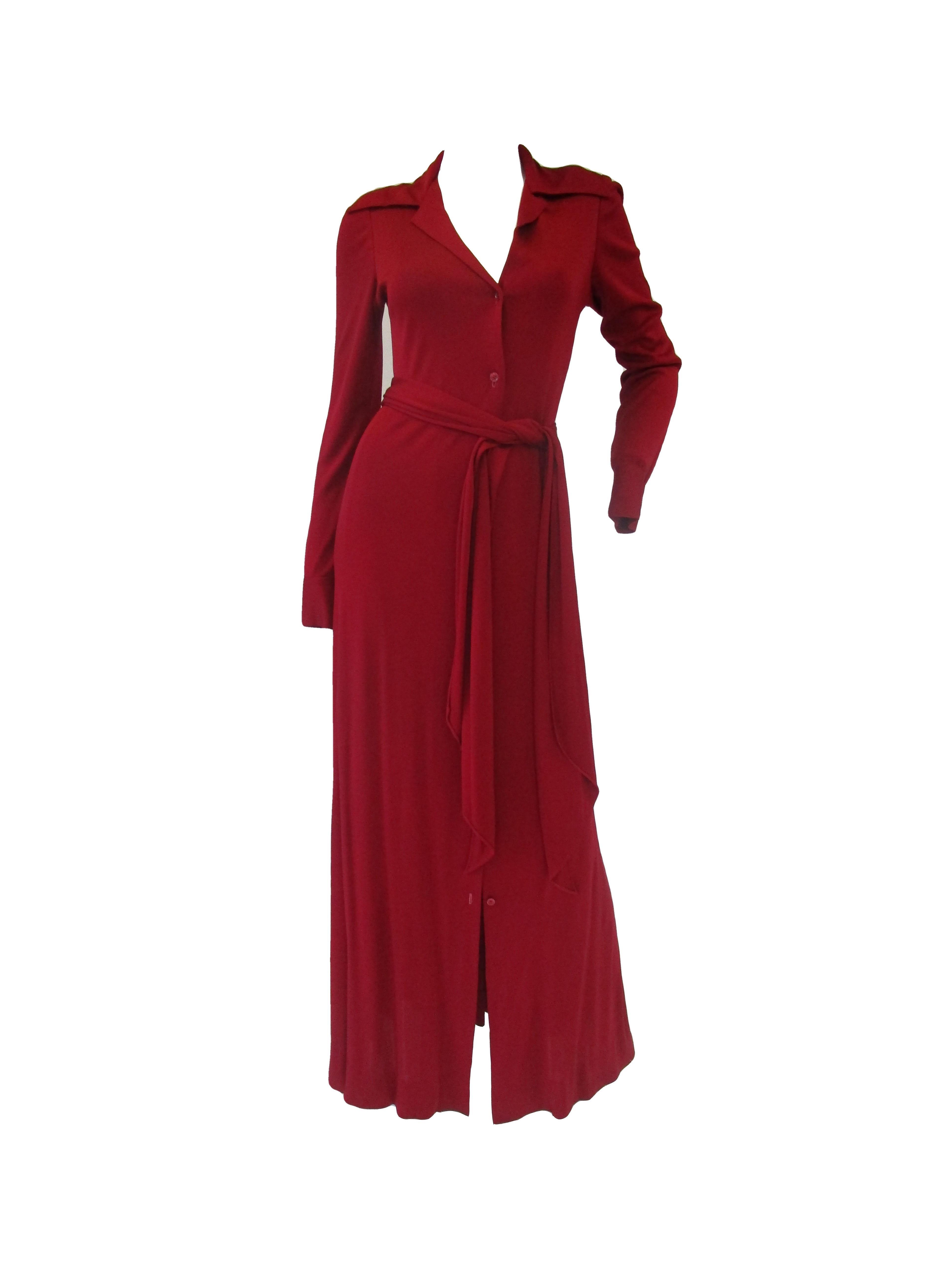 1972 Halston Red Jersey Knit Maxi Dress  For Sale 2