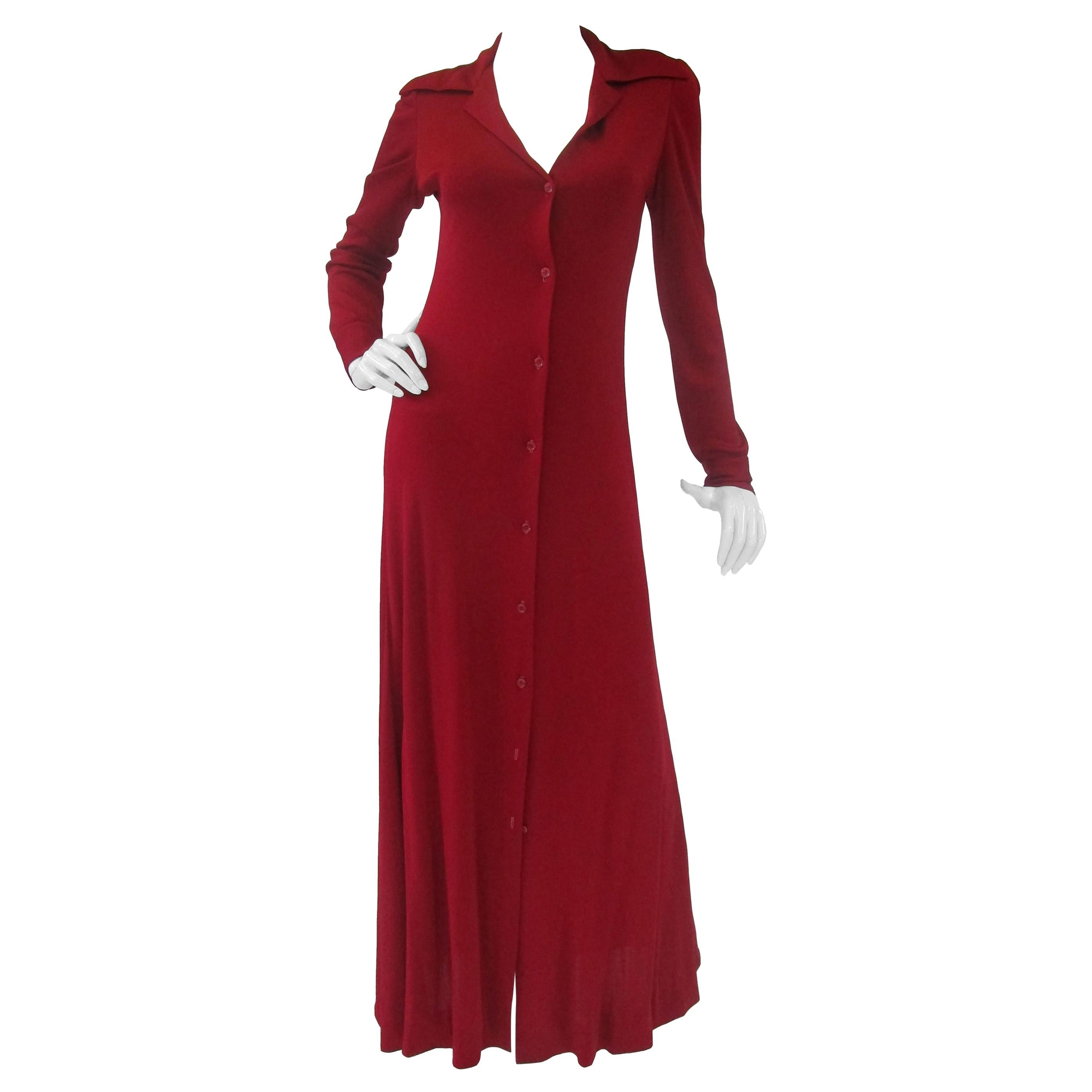 1972 Halston Red Jersey Knit Maxi Dress en vente