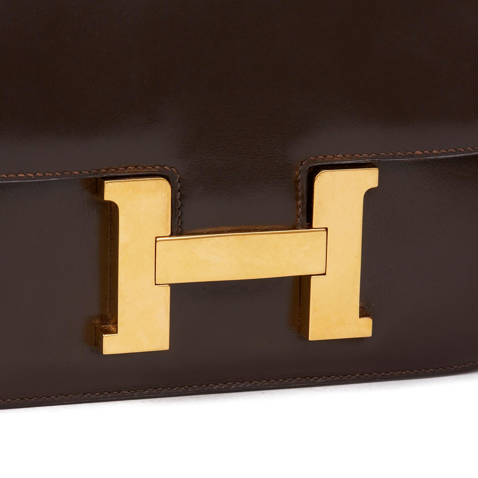 1972 Hermès Chocolate Brown Box Calf Leather Vintage Constance 23 1