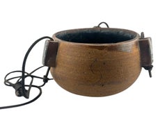 1972 Karroll Studio Pottery Hanging Planter – Rustic Ceramic with Leather