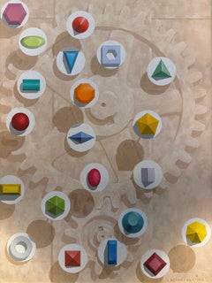 Peinture à l'huile abstraite géométrique de style « Mid-Century Modern », 1972