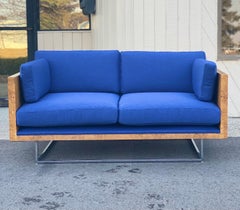 1972 Milo Baughman for Thayer Coggin Burlwood & Chrome Case Study Sofas, a Pair