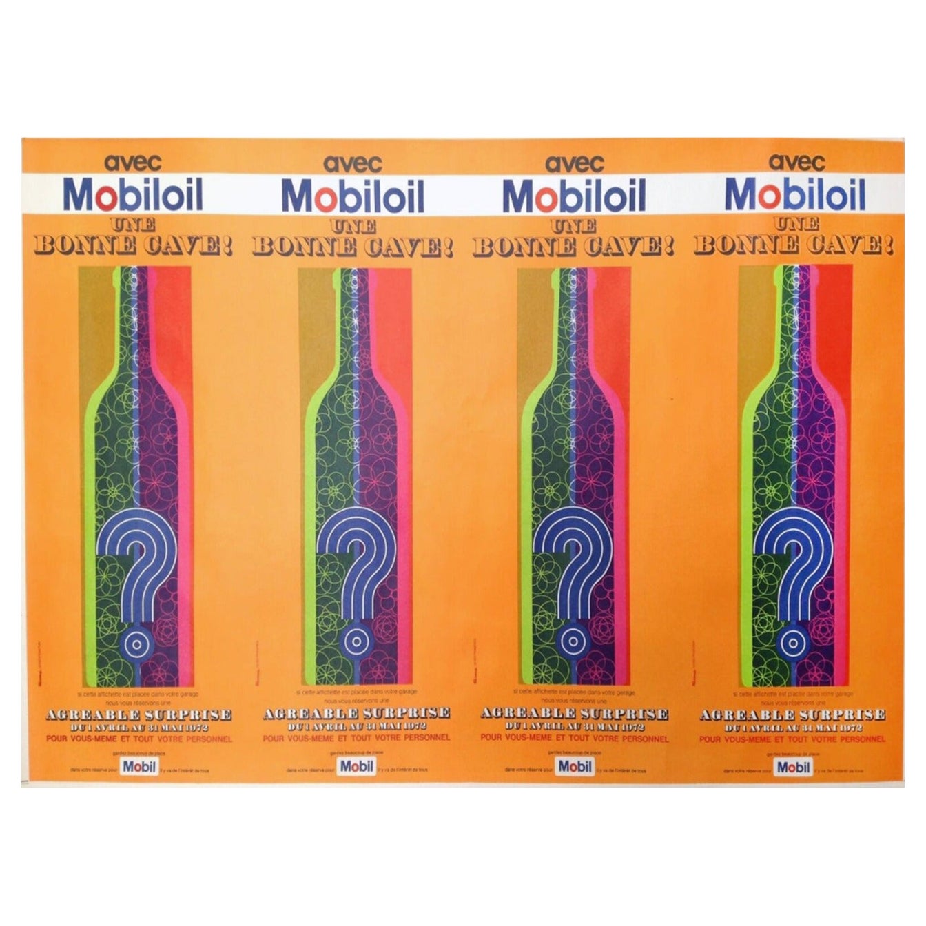 1972 Mobil Oil - Une Bonne Cave ! Affiche vintage d'origine
