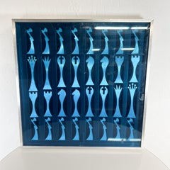 1972 Juego de ajedrez de aluminio de diseño modernista en azul, por Scott Wolfe
