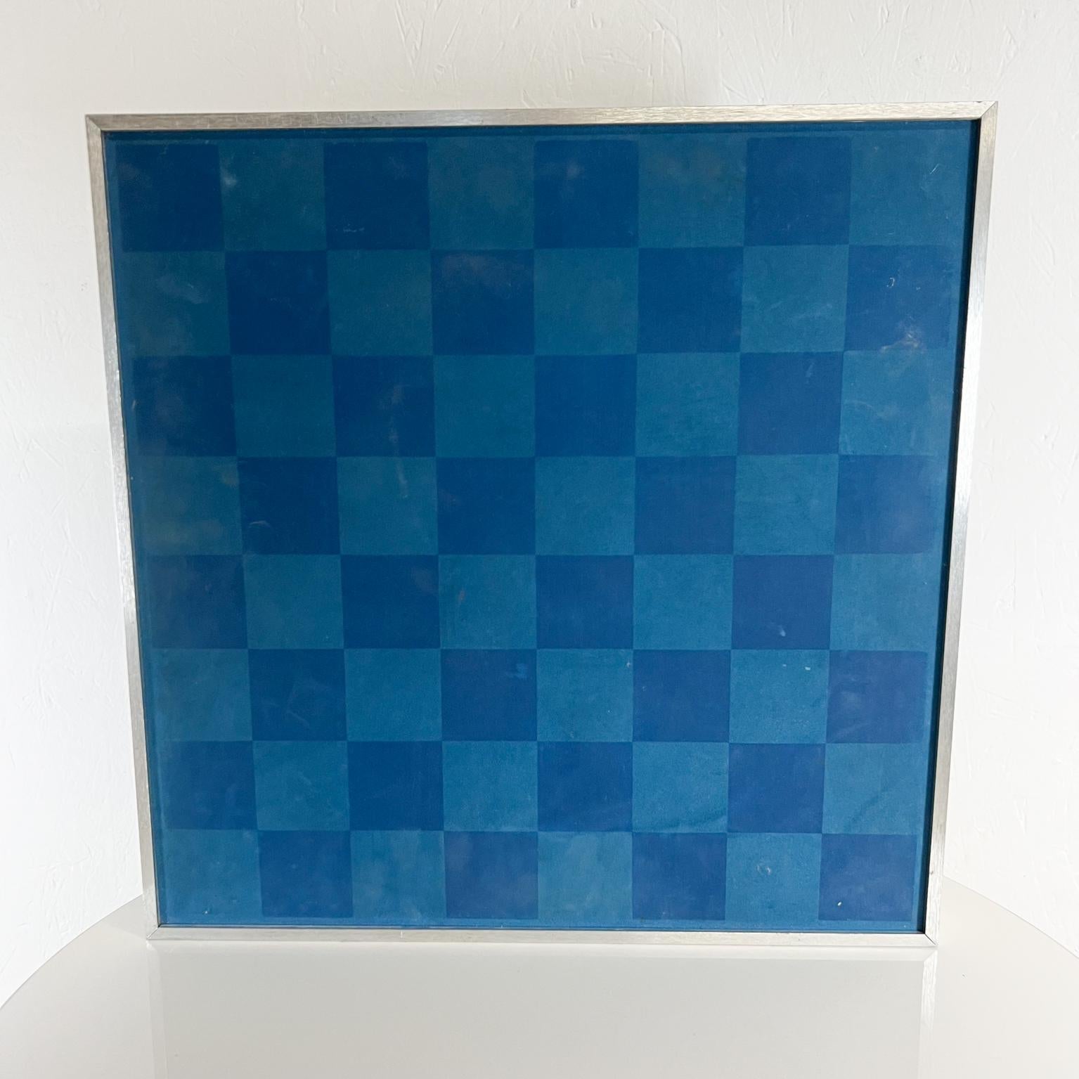 American 1972 Modernist Blue Design Aluminum Chess Set Board Game by Scott Wolfe