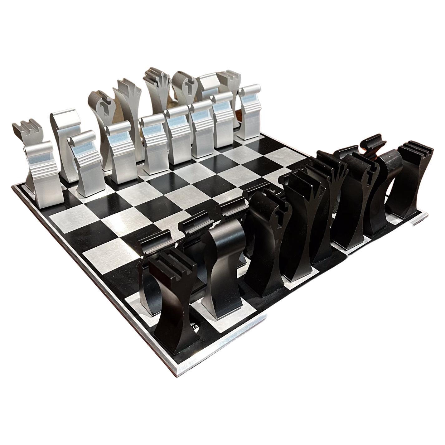 Ensemble d'échecs en aluminium de style Columbia moderniste de Scott Wolfe, 1972