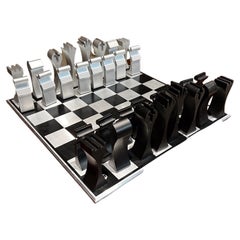 Vintage 1972 Modernist Columbia Aluminum Chess Set by Scott Wolfe