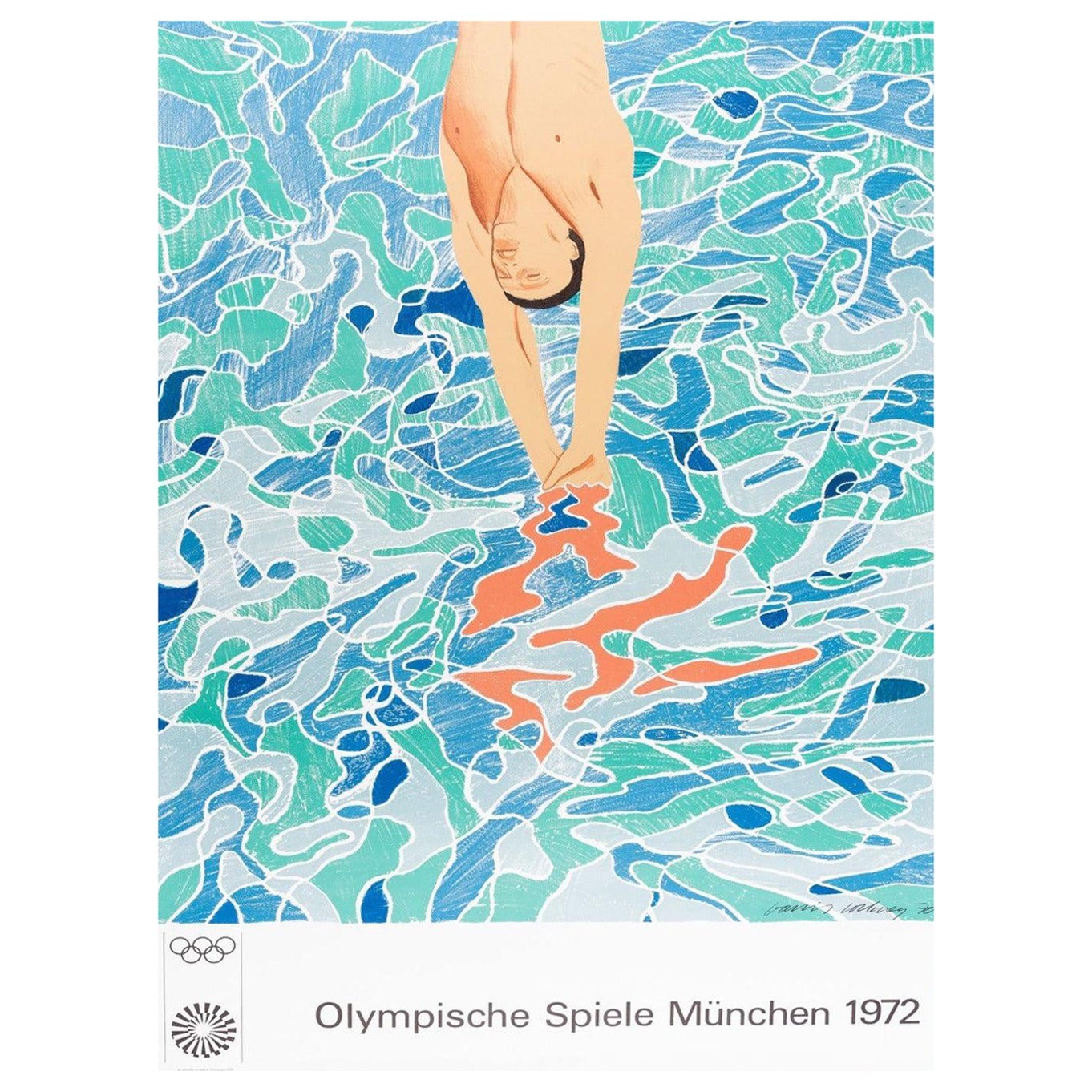 Affiche rétro originale des Jeux olympiques de Munich de 1972 - David Hockney