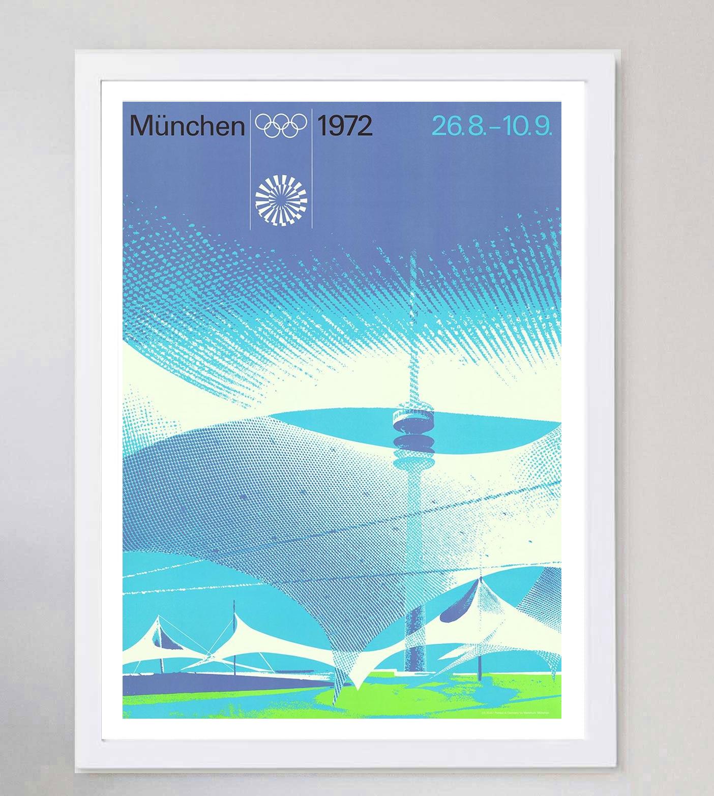 1972 Munich Olympic Games Stadium - Otl Aicher Original Vintage Poster In Good Condition For Sale In Winchester, GB