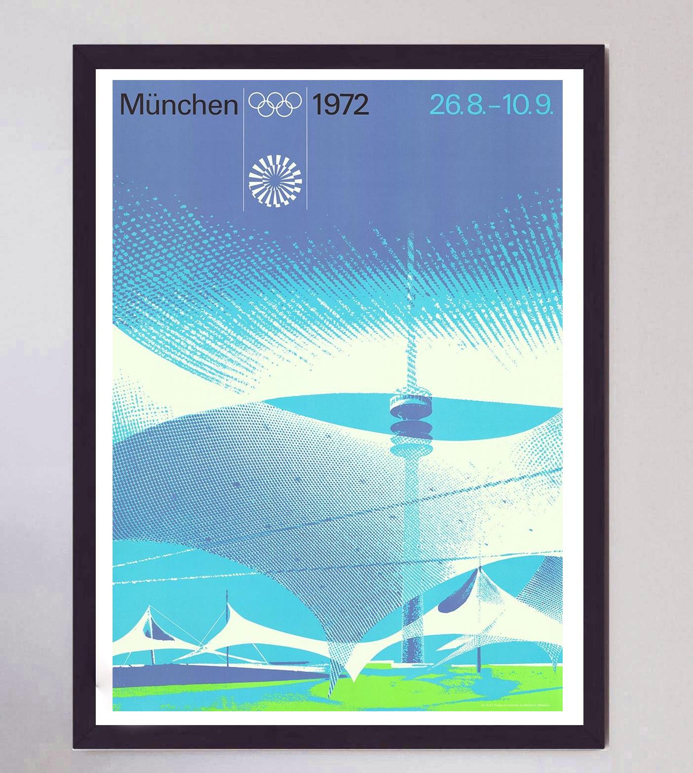 1972 Munich Olympic Games Stadium - Otl Aicher Original Vintage Poster In Good Condition For Sale In Winchester, GB