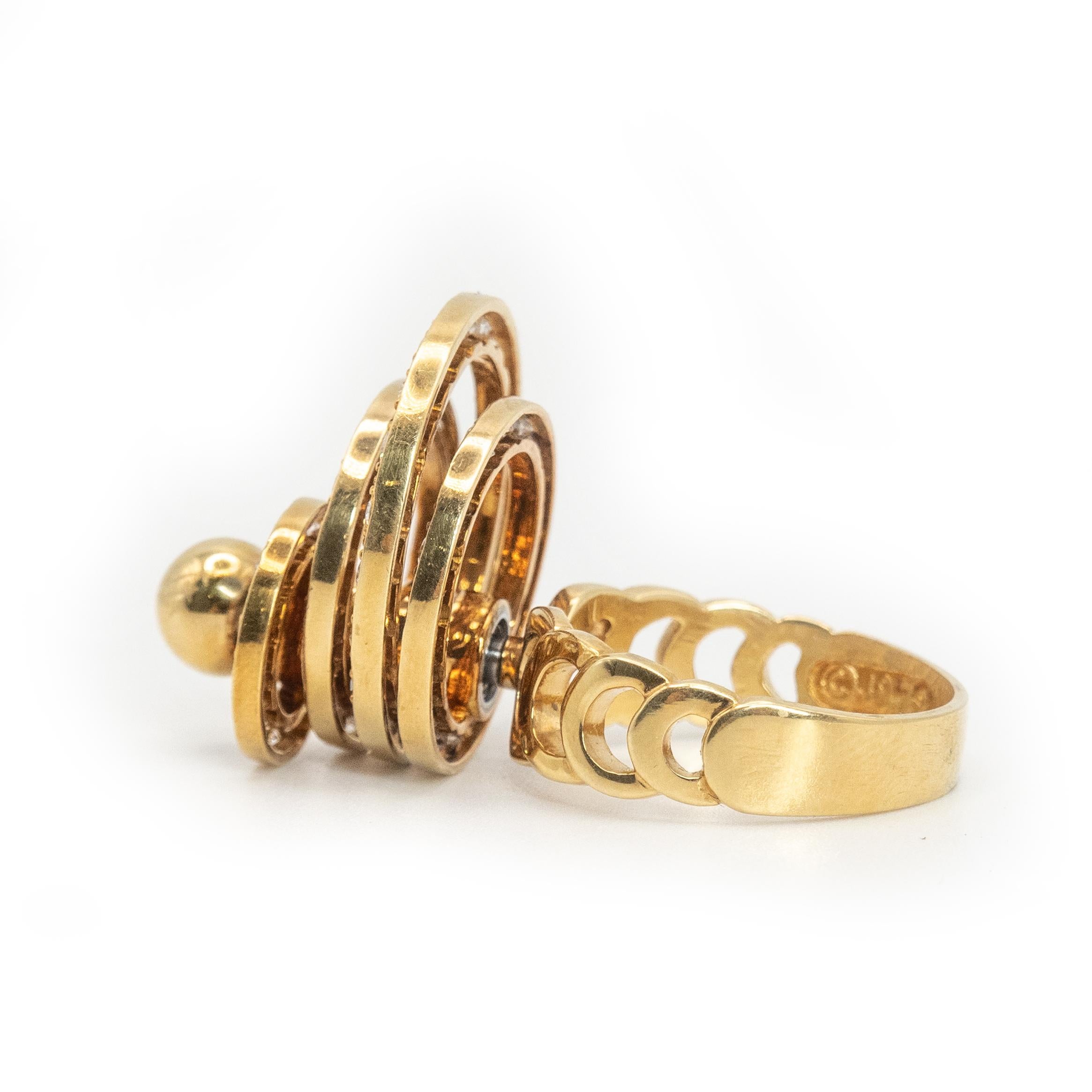 1972 Norman Teufel Anillo de oro amarillo de 18 quilates con movimiento de diamantes 4