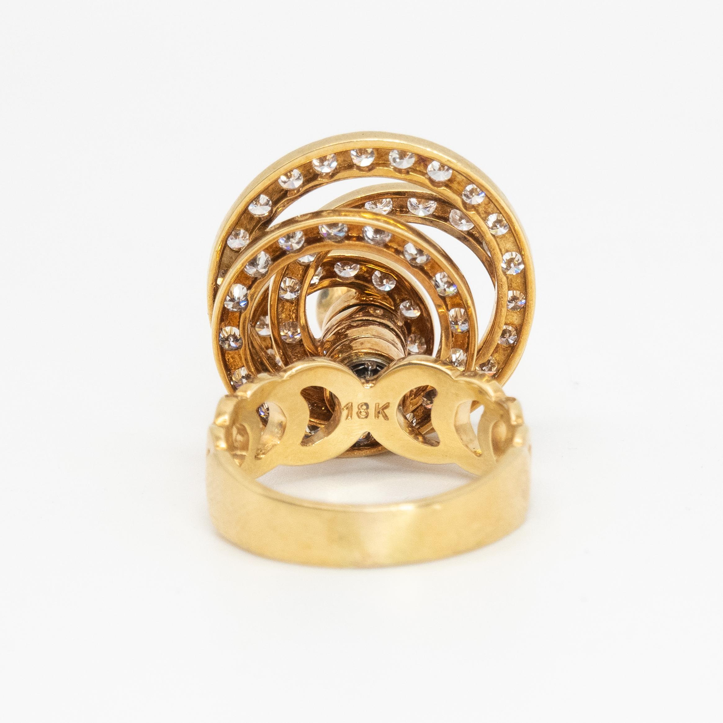 1972 Norman Teufel Anillo de oro amarillo de 18 quilates con movimiento de diamantes en Bueno Estado en New York, NY