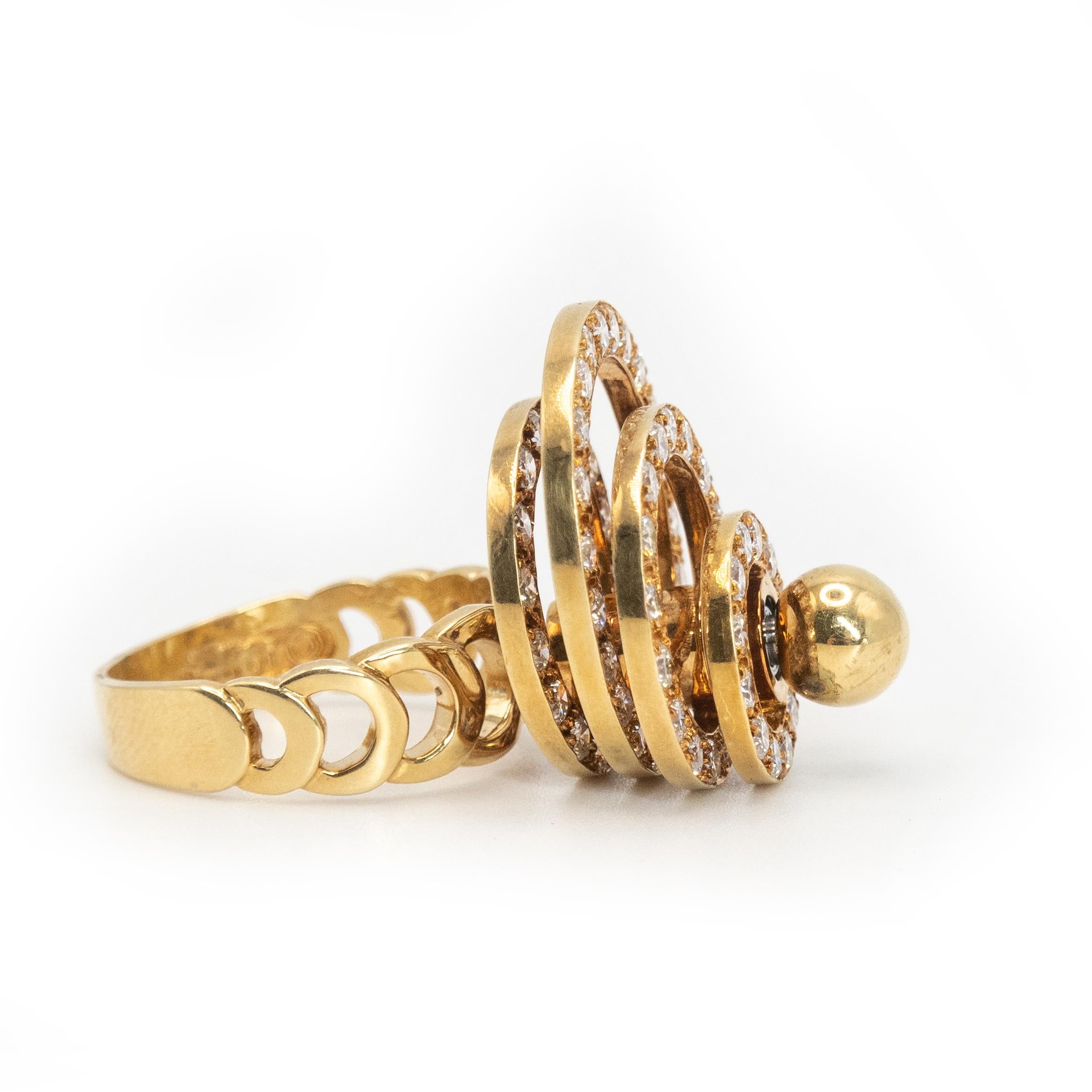 1972 Norman Teufel Anillo de oro amarillo de 18 quilates con movimiento de diamantes 1