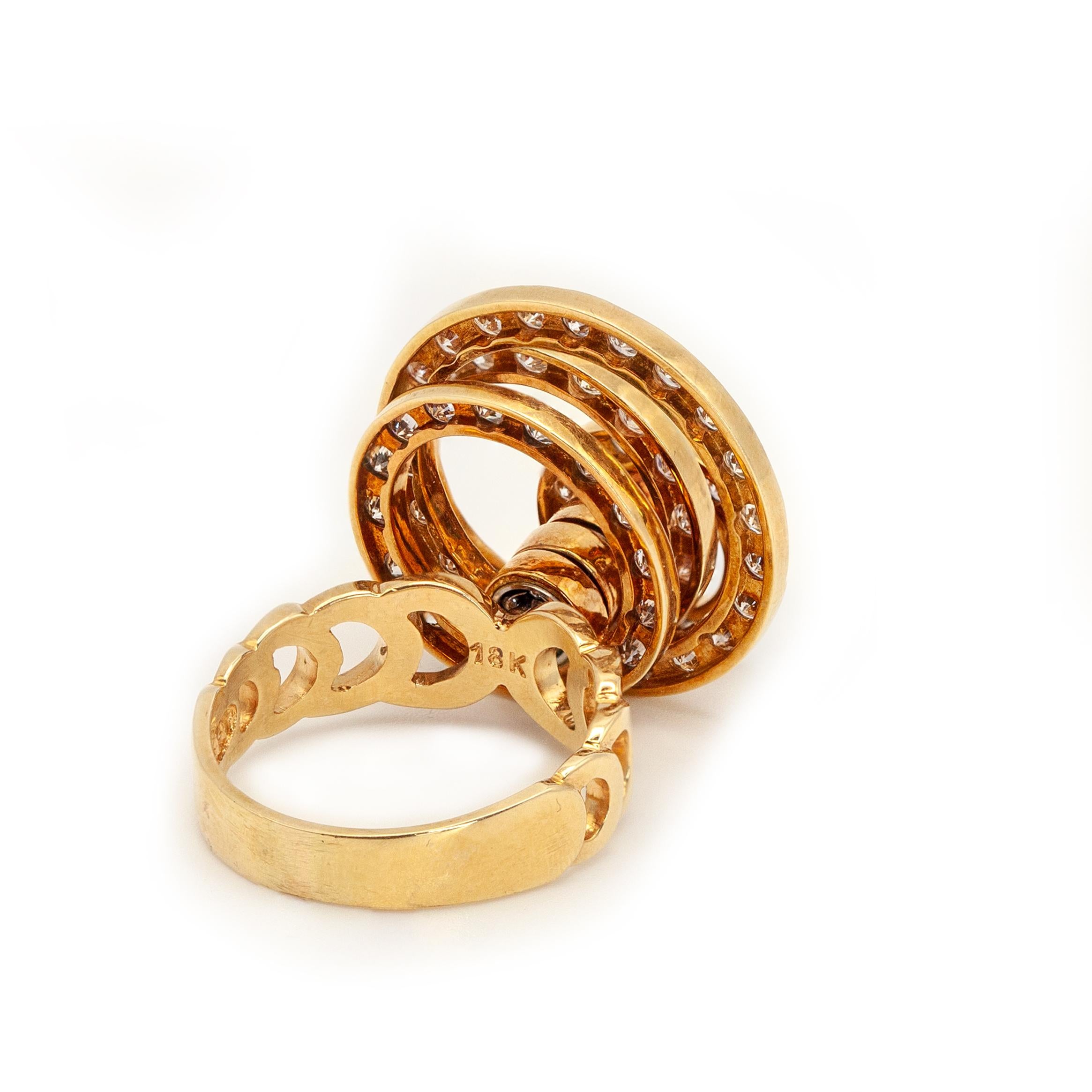 1972 Norman Teufel Anillo de oro amarillo de 18 quilates con movimiento de diamantes 2
