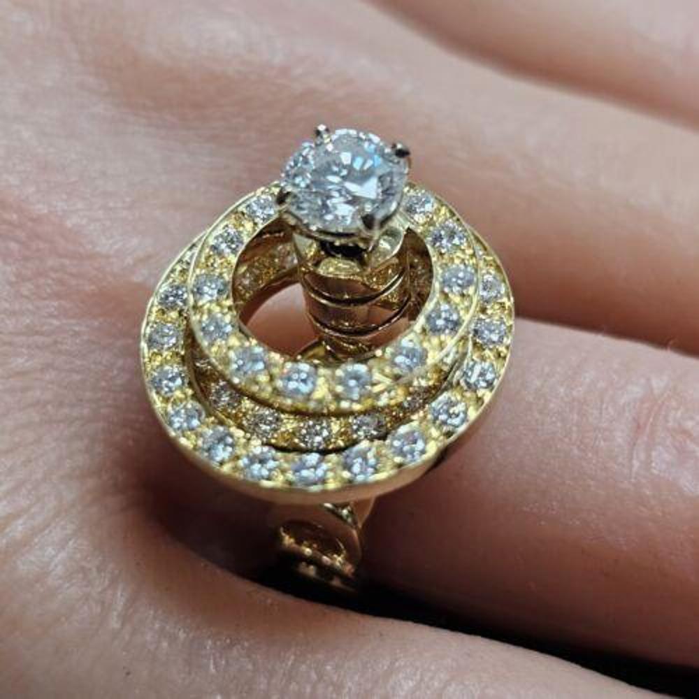 1972 Norman Teufel 3/4ct Diamant Spinner-Ring 18k Gelbgold Gr. 6,5 (Rundschliff)