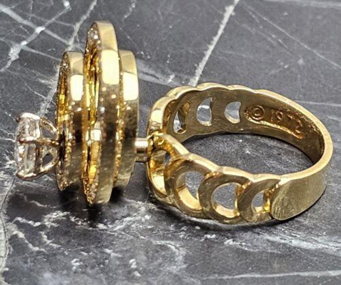 1972 Norman Teufel 3/4ct Diamant Spinner-Ring 18k Gelbgold Gr. 6,5 4