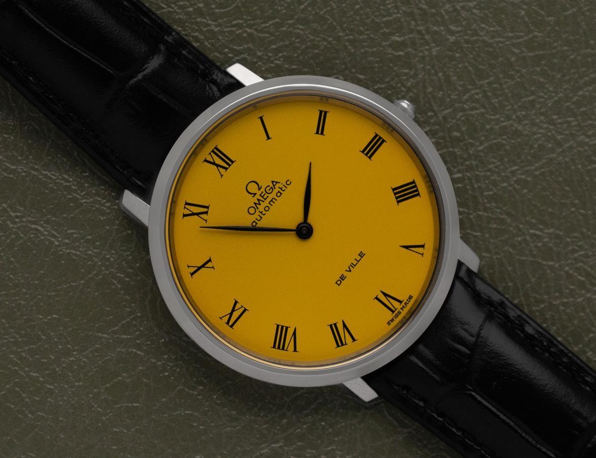 1972 OMEGA De Ville Vintage Mens Full Size SS Steel RR Yellow Watch - Mint with For Sale 7