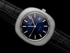 1972 Omega De Ville Vintage Mens Large Retro Automatic with Blue Vignette Dial