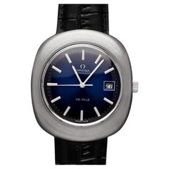 1972 Omega De Ville Vintage Mens Large Retro Automatic with Blue Vignette Dial