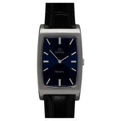 1972 Omega Geneve Mens Large Tonneau Retro Watch with Blue Dial - Stainless S