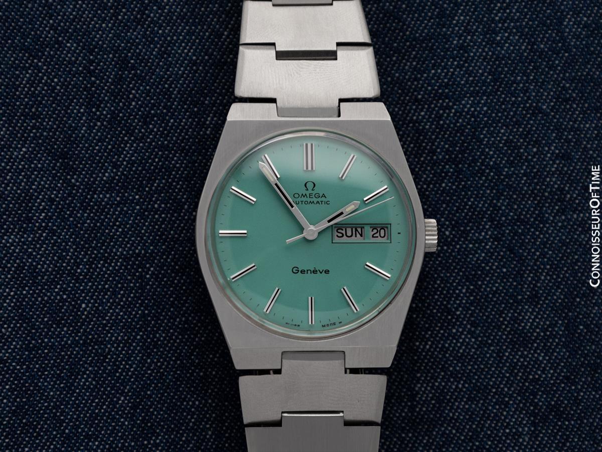 1972 Omega Geneve Vintage Retro Automatic Day Date Mens Tiffany Blue Dial Watch 2