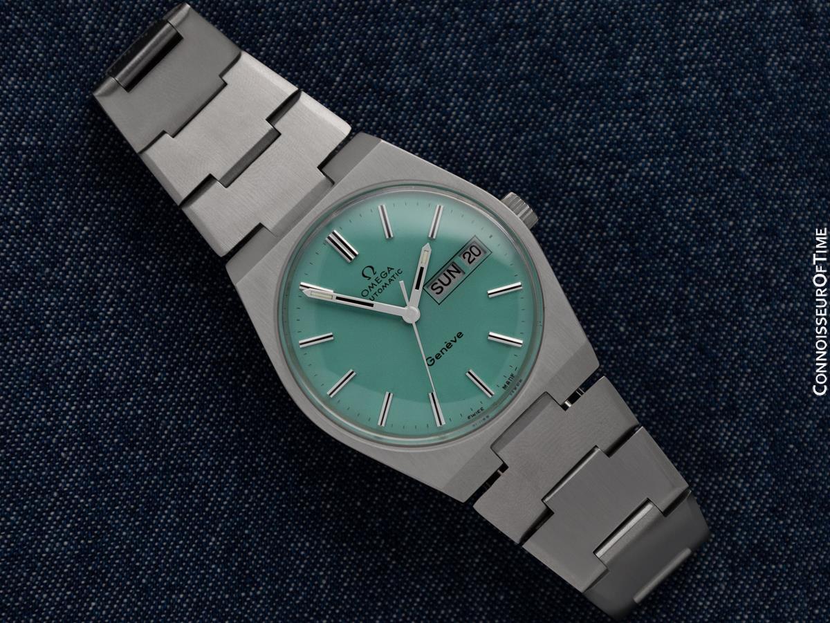 1972 Omega Geneve Vintage Retro Automatic Day Date Mens Tiffany Blue Dial Watch 3