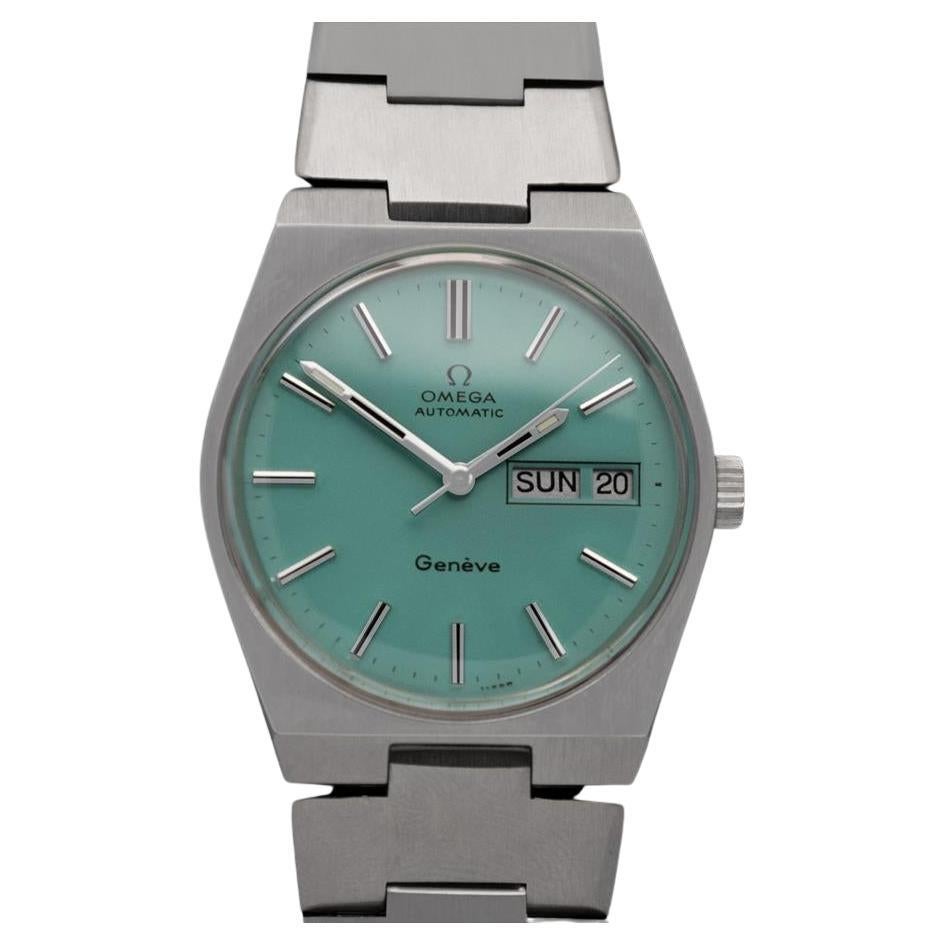 1972 Omega Geneve Vintage Retro Automatic Day Date Mens Tiffany Blue Dial Watch