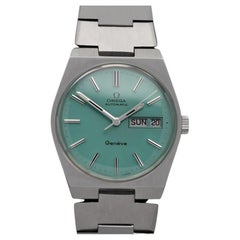 1972 Omega Geneve Vintage Retro Automatic Day Date Mens Tiffany Blue Dial Watch
