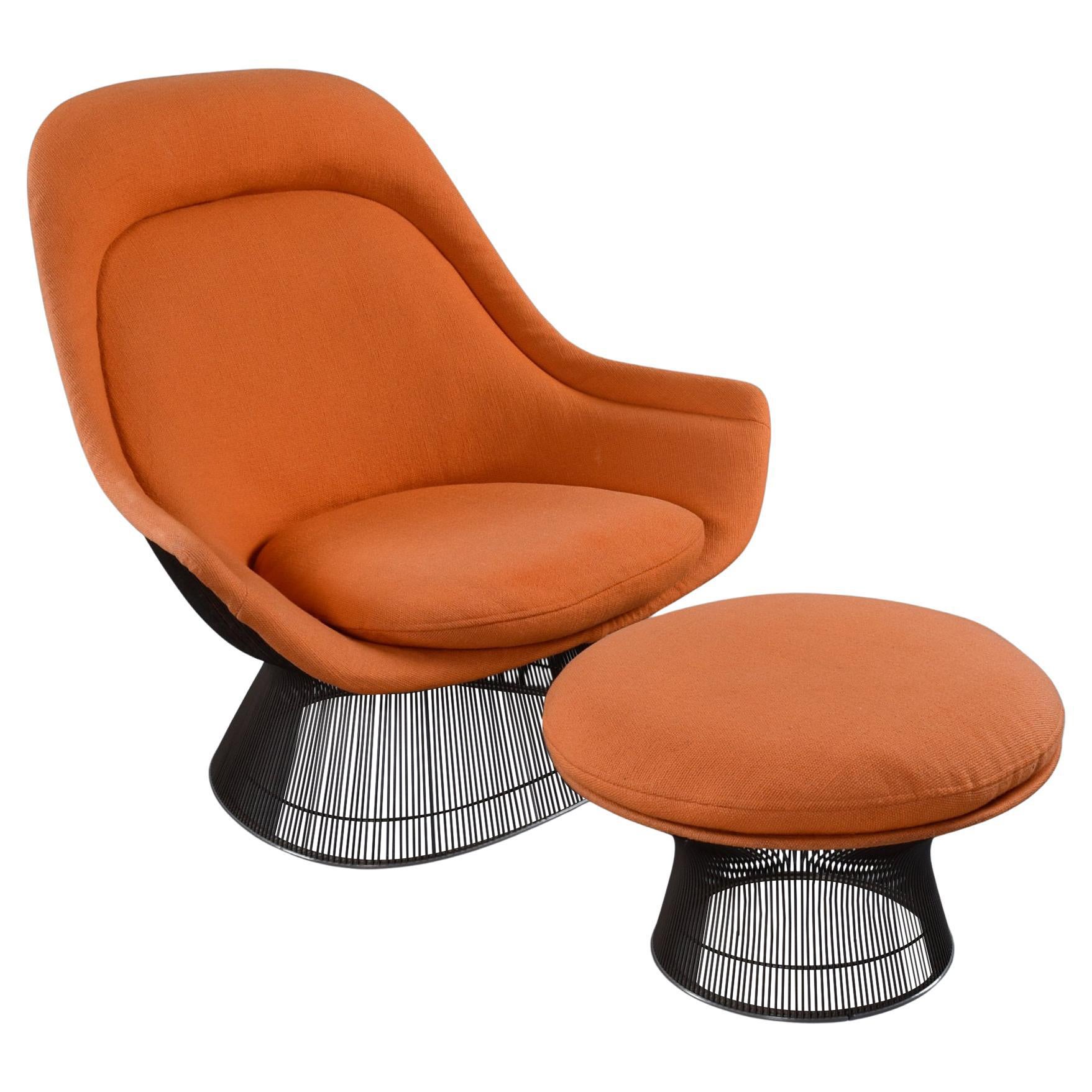 Warren Platner Lounge Easy Chair and Ottoman by Knoll, Bronze Frame, 1972 For Sale