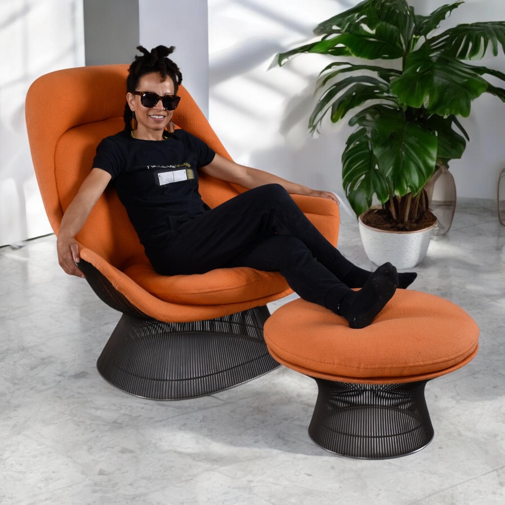 1972 Original Warren Platner Orange Wool Fabric Easy Chair und Ottoman im Angebot 3