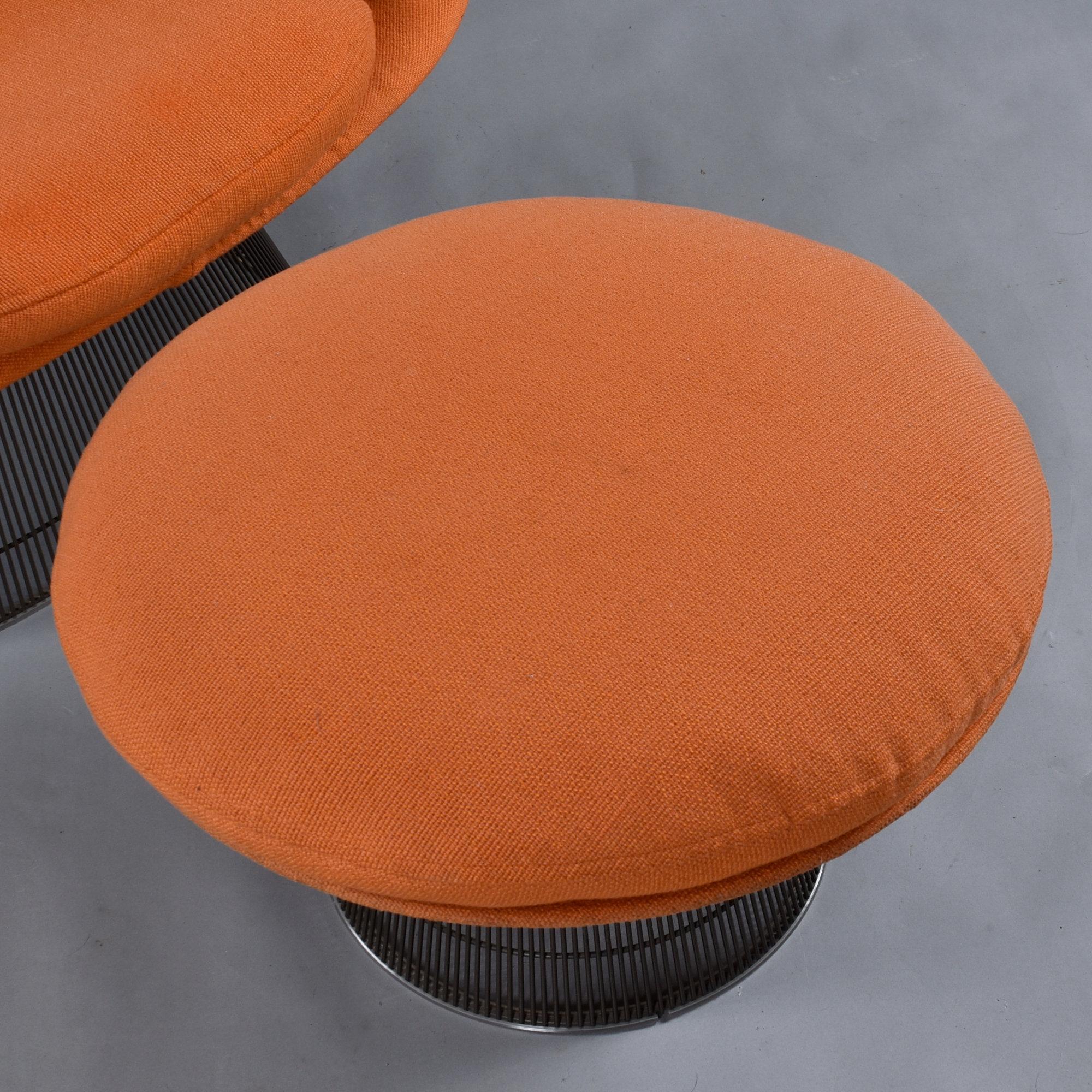 1972 Original Warren Platner Orange Wool Fabric Easy Chair und Ottoman im Angebot 5