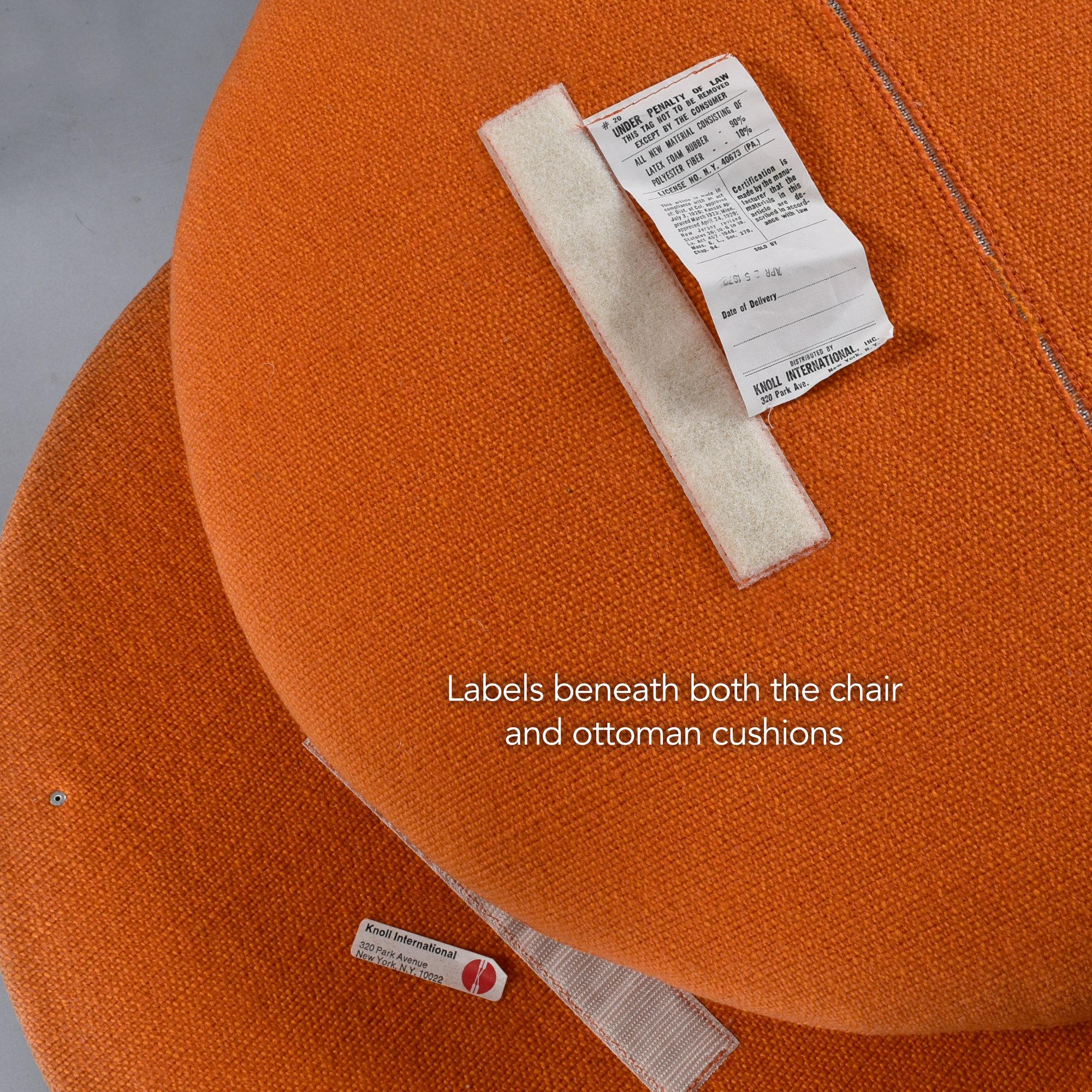 1972 Original Warren Platner Orange Wool Fabric Easy Chair und Ottoman im Angebot 10