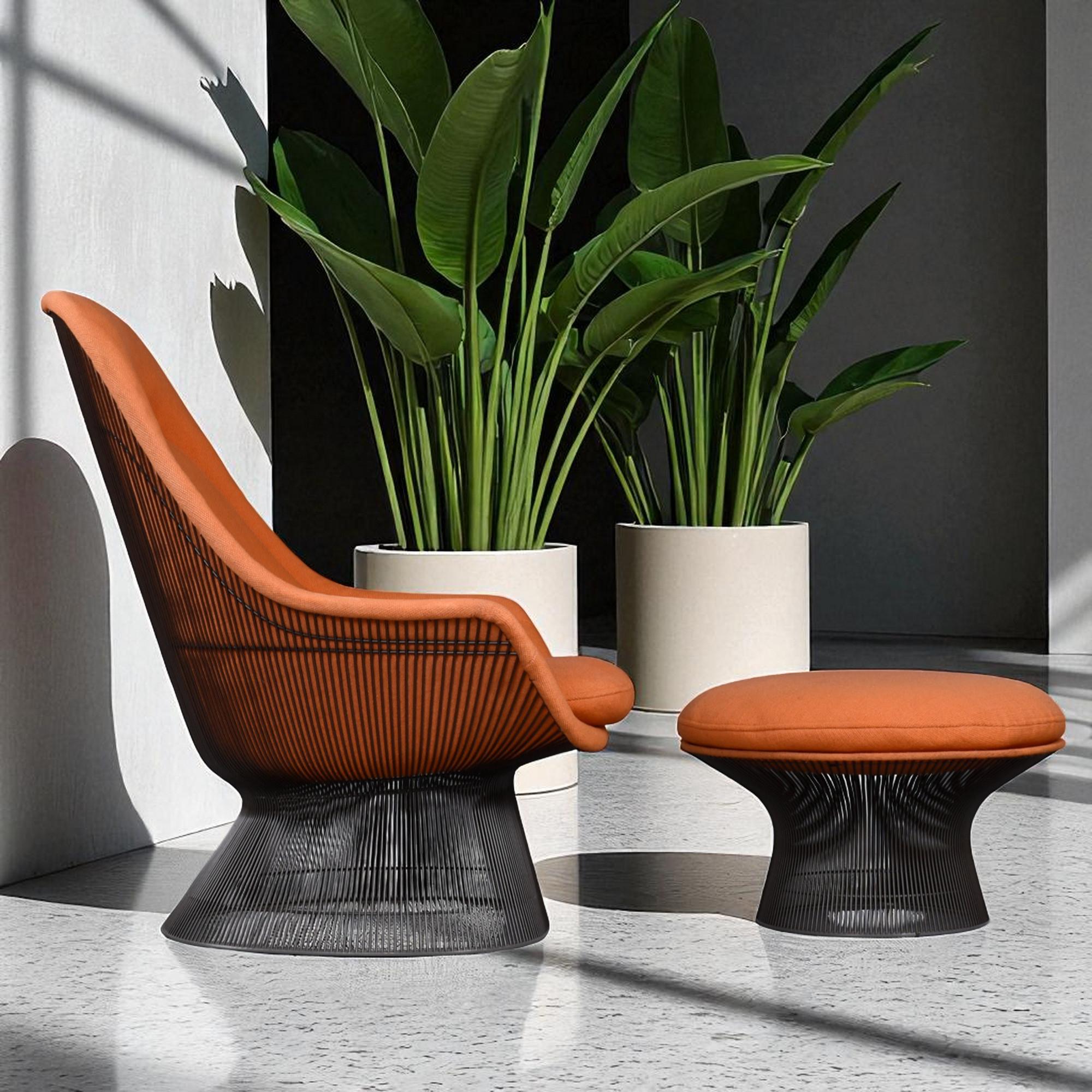 1972 Original Warren Platner Orange Wool Fabric Easy Chair und Ottoman (amerikanisch) im Angebot
