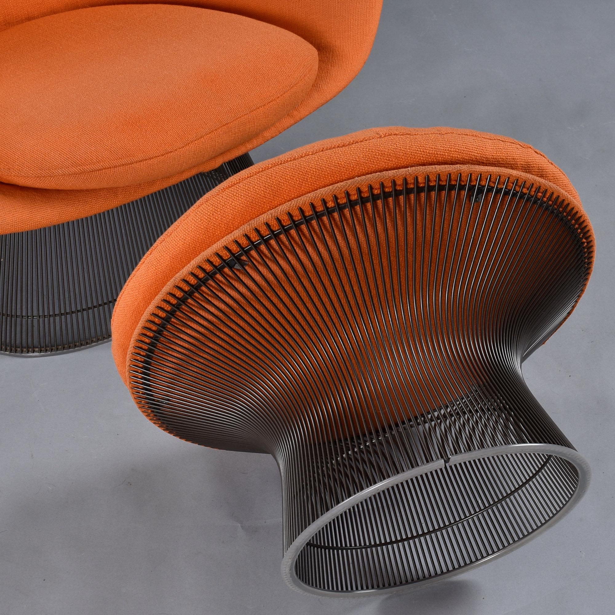 1972 Original Warren Platner Orange Wool Fabric Easy Chair und Ottoman (Ende des 20. Jahrhunderts) im Angebot