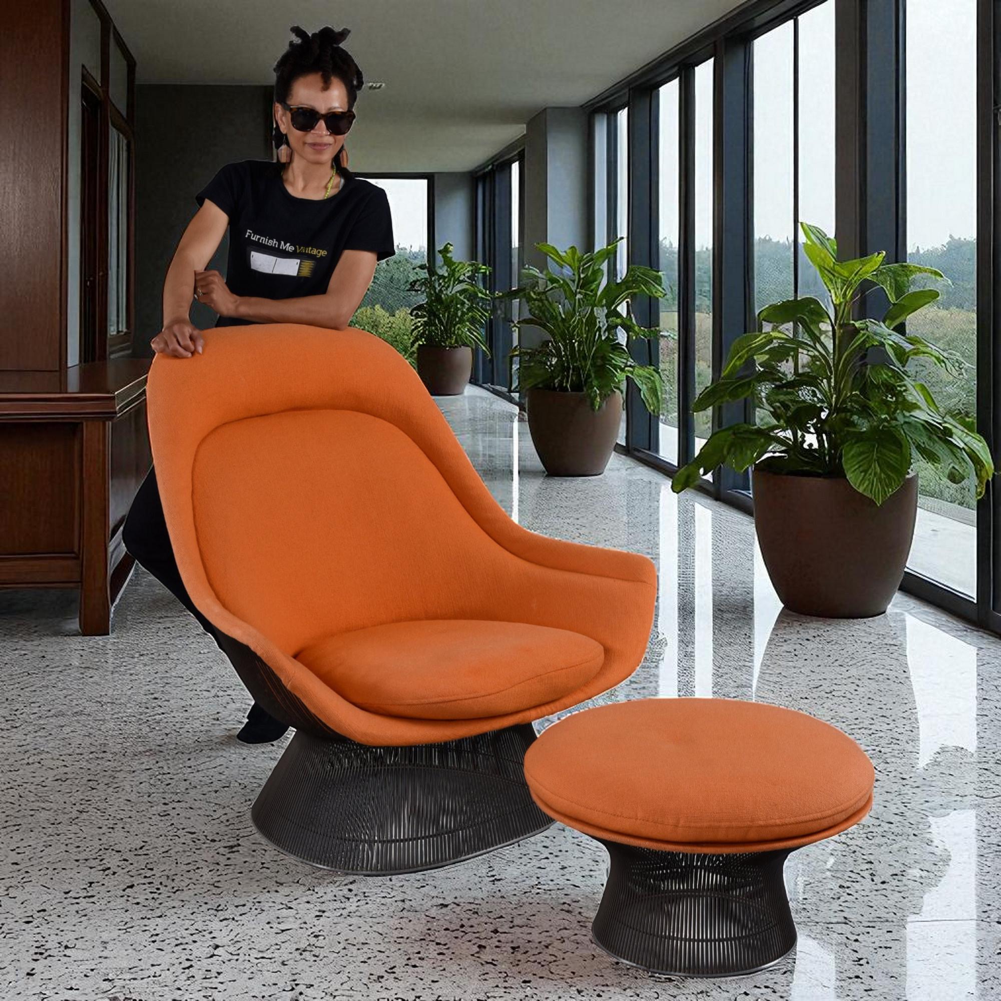 1972 Original Warren Platner Orange Wool Fabric Easy Chair und Ottoman im Zustand „Gut“ im Angebot in Chattanooga, TN